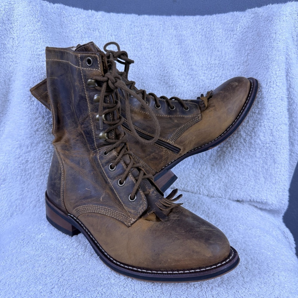 Laredo Sara Rose Western Leather Riding Boots Rustic Kiltie Womens Size 8.5M EUC